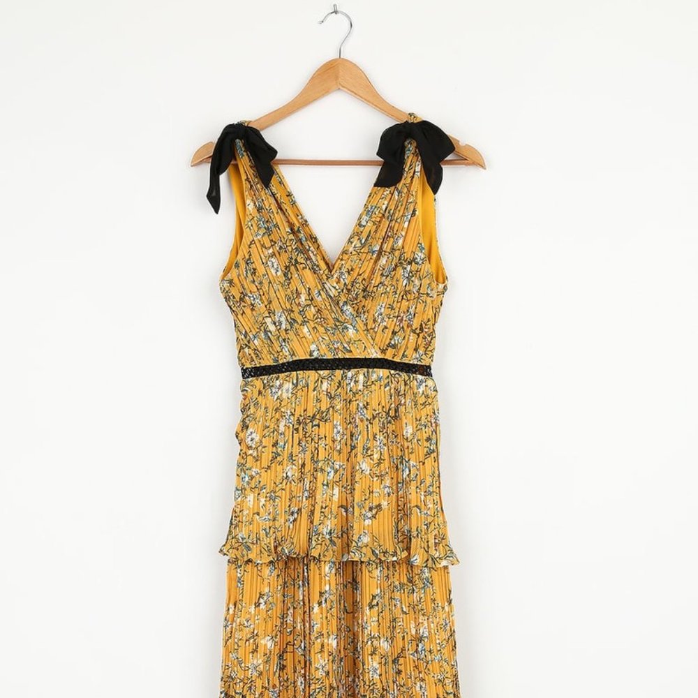 Lulu's Yellow Floral Tiered Maxi Dress